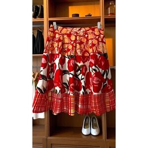Peter Nygaard Petites Silk  Floral Print‎ Red Orange A Line Skirt Size 2P